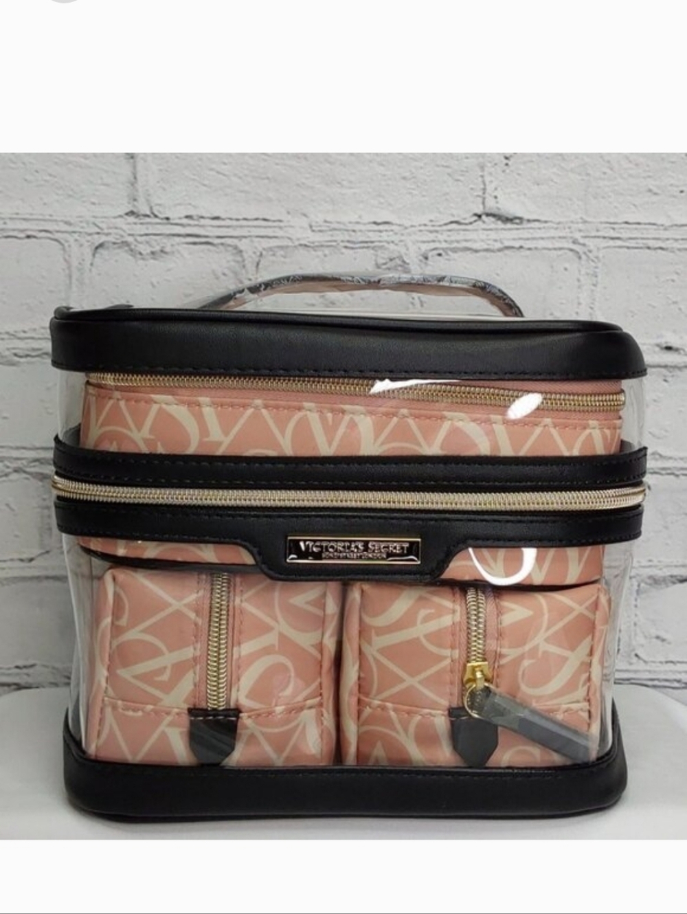VICTORIA'S SECRET 4-PIECE SIGNATURE TRAIN CASE BAG SET SCRIPT DUAL TOP ZIP